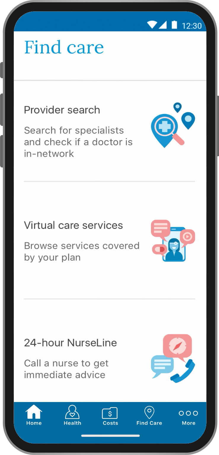 Final: Find care screen